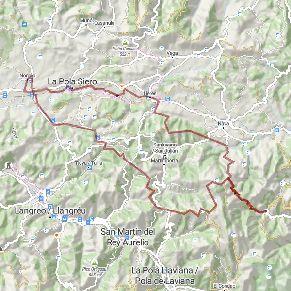 Miniatuurkaart van de fietsinspiratie "Rondrit door Noreña" in Principado de Asturias, Spain. Gemaakt door de Tarmacs.app fietsrouteplanner