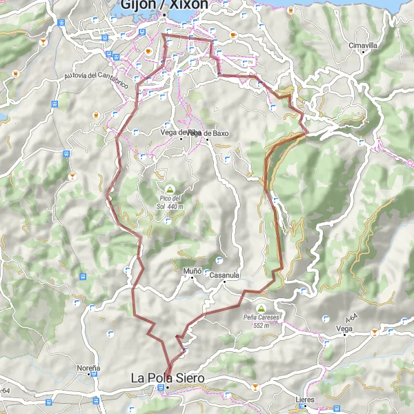 Karten-Miniaturansicht der Radinspiration "Gravel-Radrundkurs um Siero" in Principado de Asturias, Spain. Erstellt vom Tarmacs.app-Routenplaner für Radtouren