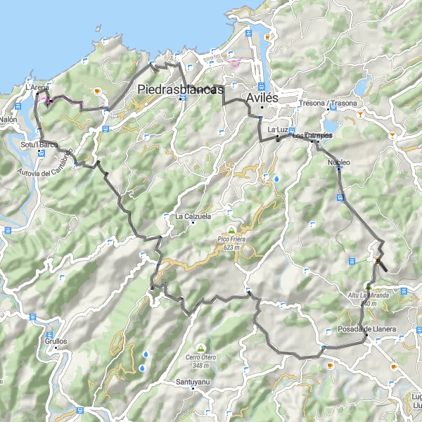 Map miniature of "Ranón Circular Road Route" cycling inspiration in Principado de Asturias, Spain. Generated by Tarmacs.app cycling route planner