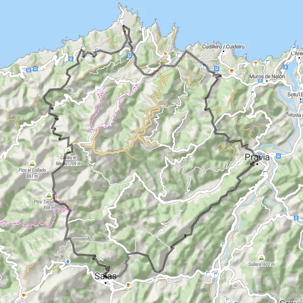 Miniaturní mapa "Salas - Monte Raso" inspirace pro cyklisty v oblasti Principado de Asturias, Spain. Vytvořeno pomocí plánovače tras Tarmacs.app