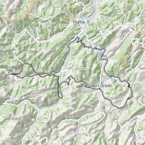 Miniatua del mapa de inspiración ciclista "Ruta de los Tesoros Ocultos" en Principado de Asturias, Spain. Generado por Tarmacs.app planificador de rutas ciclistas