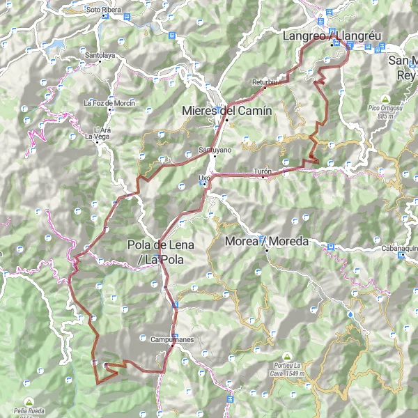 Miniaturní mapa "Turón Loop" inspirace pro cyklisty v oblasti Principado de Asturias, Spain. Vytvořeno pomocí plánovače tras Tarmacs.app