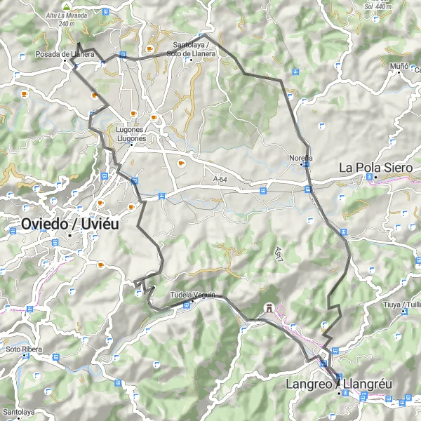 Karten-Miniaturansicht der Radinspiration "Herausfordernde Straßenroute um Sama" in Principado de Asturias, Spain. Erstellt vom Tarmacs.app-Routenplaner für Radtouren