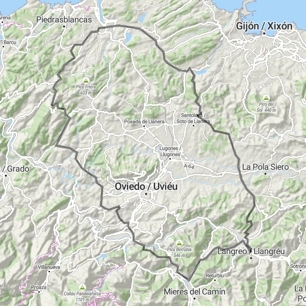 Map miniature of "The Gúa Peak Challenge" cycling inspiration in Principado de Asturias, Spain. Generated by Tarmacs.app cycling route planner