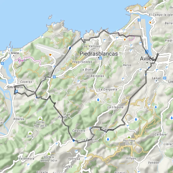 Miniatuurkaart van de fietsinspiratie "Verken de kust van Asturië per racefiets" in Principado de Asturias, Spain. Gemaakt door de Tarmacs.app fietsrouteplanner