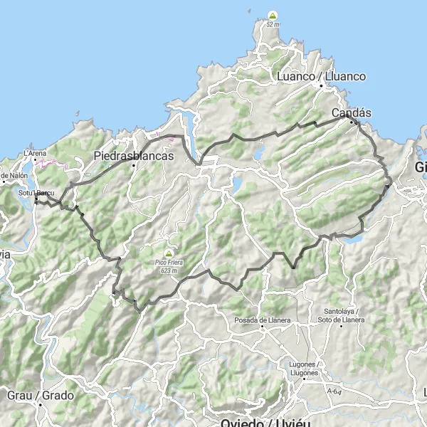 Karten-Miniaturansicht der Radinspiration "Der anspruchsvolle Rundweg um Soto del Barco" in Principado de Asturias, Spain. Erstellt vom Tarmacs.app-Routenplaner für Radtouren