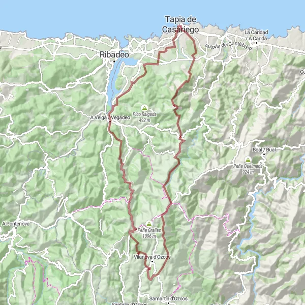 Map miniature of "Challenging Gravel Adventure in Asturias" cycling inspiration in Principado de Asturias, Spain. Generated by Tarmacs.app cycling route planner