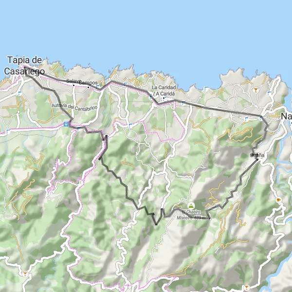 Miniaturní mapa "Cyklistická okružní trasa poblíž Tapia de Casariego" inspirace pro cyklisty v oblasti Principado de Asturias, Spain. Vytvořeno pomocí plánovače tras Tarmacs.app