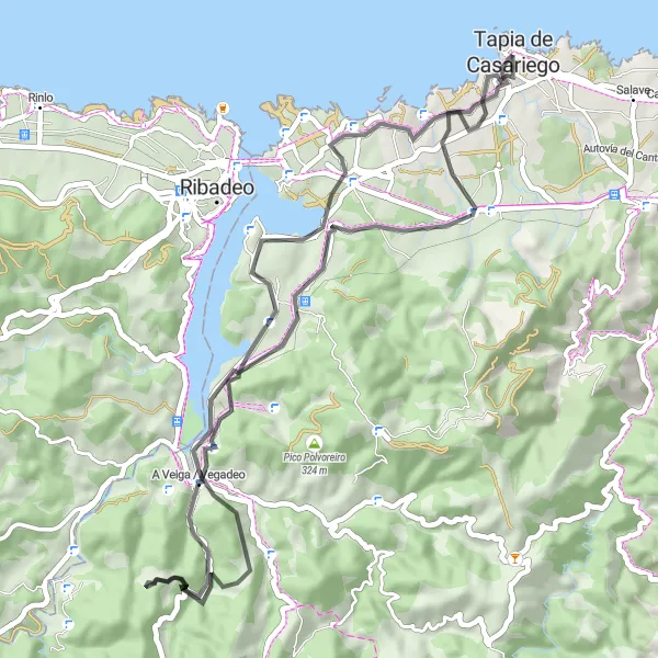 Map miniature of "Tapia Circular" cycling inspiration in Principado de Asturias, Spain. Generated by Tarmacs.app cycling route planner