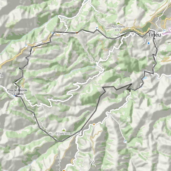 Miniatuurkaart van de fietsinspiratie "El Cuetu Route" in Principado de Asturias, Spain. Gemaakt door de Tarmacs.app fietsrouteplanner
