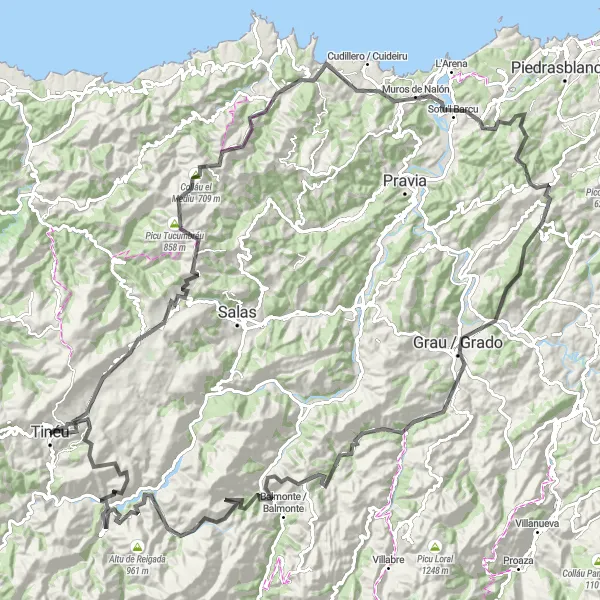 Karten-Miniaturansicht der Radinspiration "Entdeckungsreise durch die Berge von Asturien" in Principado de Asturias, Spain. Erstellt vom Tarmacs.app-Routenplaner für Radtouren