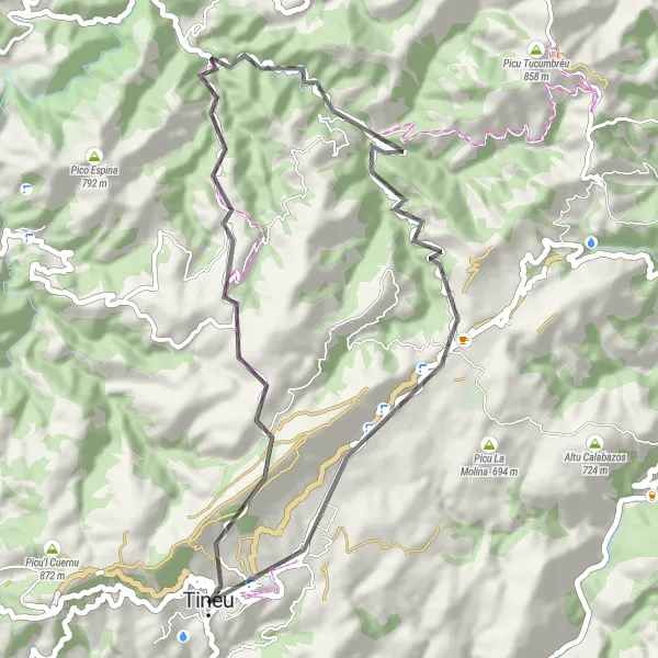 Miniature de la carte de l'inspiration cycliste "Parcours de 44 km autour de Tinéu à vélo de route" dans la Principado de Asturias, Spain. Générée par le planificateur d'itinéraire cycliste Tarmacs.app