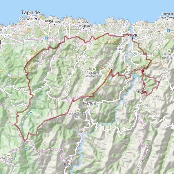 Map miniature of "Mountain Madness" cycling inspiration in Principado de Asturias, Spain. Generated by Tarmacs.app cycling route planner