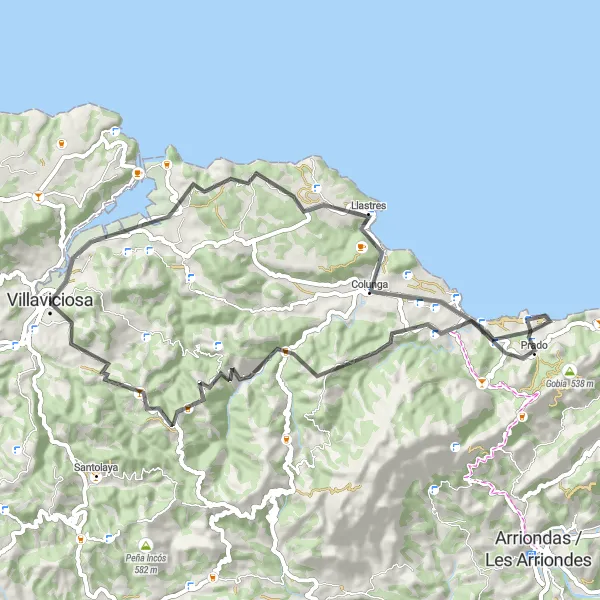 Miniature de la carte de l'inspiration cycliste "Parcours à Muslera" dans la Principado de Asturias, Spain. Générée par le planificateur d'itinéraire cycliste Tarmacs.app