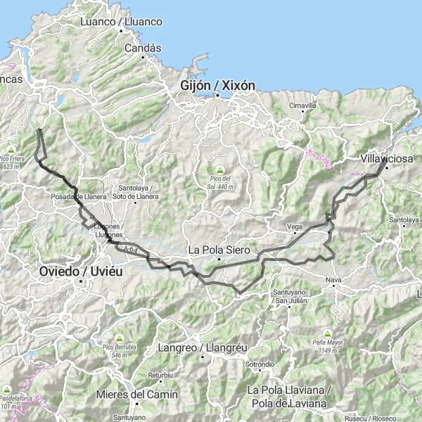 Karten-Miniaturansicht der Radinspiration "Hügelige Straßen von Villaviciosa entdecken" in Principado de Asturias, Spain. Erstellt vom Tarmacs.app-Routenplaner für Radtouren