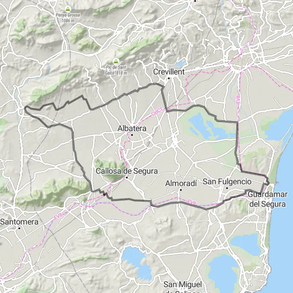 Miniatua del mapa de inspiración ciclista "Increíble ruta ciclista de carretera cercana a Abanilla" en Región de Murcia, Spain. Generado por Tarmacs.app planificador de rutas ciclistas