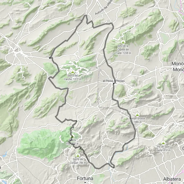 Miniatura della mappa di ispirazione al ciclismo "Giro in bicicletta da Abanilla a Cabezo Blanco e Algueña" nella regione di Región de Murcia, Spain. Generata da Tarmacs.app, pianificatore di rotte ciclistiche