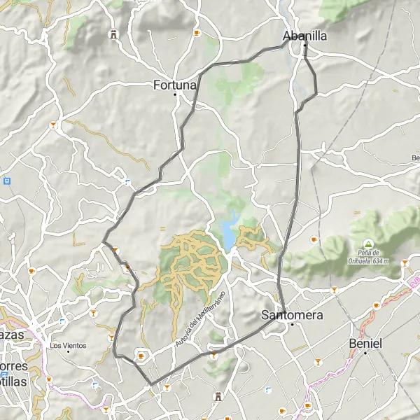 Miniaturní mapa "Silniční okruh kolem Abanilly" inspirace pro cyklisty v oblasti Región de Murcia, Spain. Vytvořeno pomocí plánovače tras Tarmacs.app