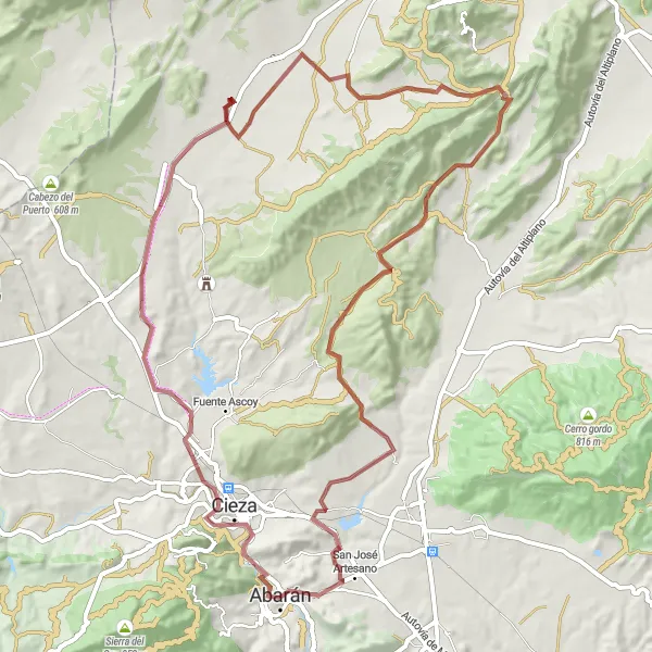 Map miniature of "Gravel Adventure in Abarán" cycling inspiration in Región de Murcia, Spain. Generated by Tarmacs.app cycling route planner