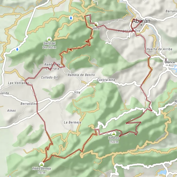 Miniaturní mapa "Gravelový okruh kolem Abaránu" inspirace pro cyklisty v oblasti Región de Murcia, Spain. Vytvořeno pomocí plánovače tras Tarmacs.app