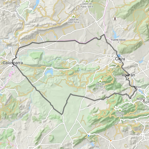 Miniature de la carte de l'inspiration cycliste "Circuit du Castillo de Blanca" dans la Región de Murcia, Spain. Générée par le planificateur d'itinéraire cycliste Tarmacs.app
