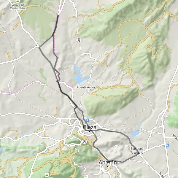 Miniature de la carte de l'inspiration cycliste "Route de Bolvax" dans la Región de Murcia, Spain. Générée par le planificateur d'itinéraire cycliste Tarmacs.app