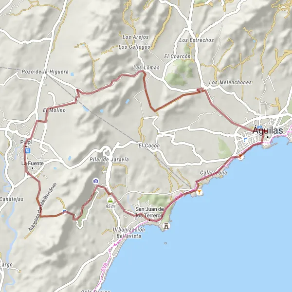 Miniatuurkaart van de fietsinspiratie "Gravelroute langs Águilas en San Juan de los Terreros" in Región de Murcia, Spain. Gemaakt door de Tarmacs.app fietsrouteplanner