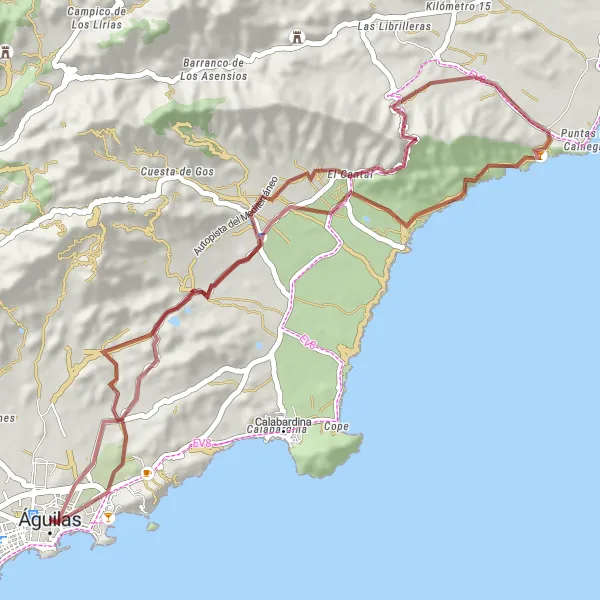 Miniatura della mappa di ispirazione al ciclismo "Esplorazione Storica di Molino Sagrera" nella regione di Región de Murcia, Spain. Generata da Tarmacs.app, pianificatore di rotte ciclistiche