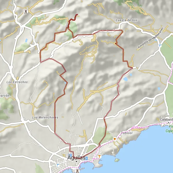 Miniaturní mapa "Gravelový okruh okolo Águilas" inspirace pro cyklisty v oblasti Región de Murcia, Spain. Vytvořeno pomocí plánovače tras Tarmacs.app