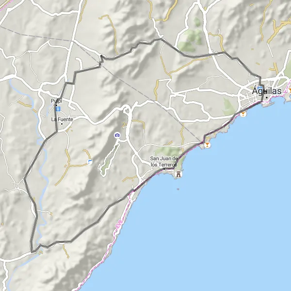 Miniatuurkaart van de fietsinspiratie "Weg Fietsroute: Águilas naar Los Melenchones" in Región de Murcia, Spain. Gemaakt door de Tarmacs.app fietsrouteplanner