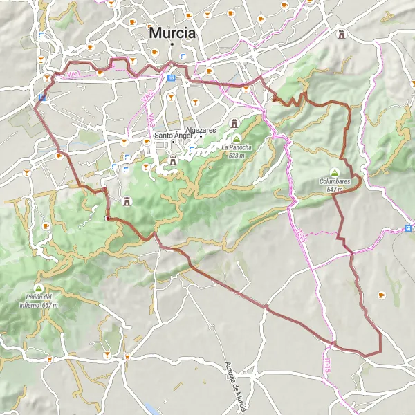 Miniaturní mapa "Výlet do Přírody Murcie" inspirace pro cyklisty v oblasti Región de Murcia, Spain. Vytvořeno pomocí plánovače tras Tarmacs.app