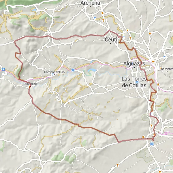 Map miniature of "Discover Albudeite and Alguazas" cycling inspiration in Región de Murcia, Spain. Generated by Tarmacs.app cycling route planner