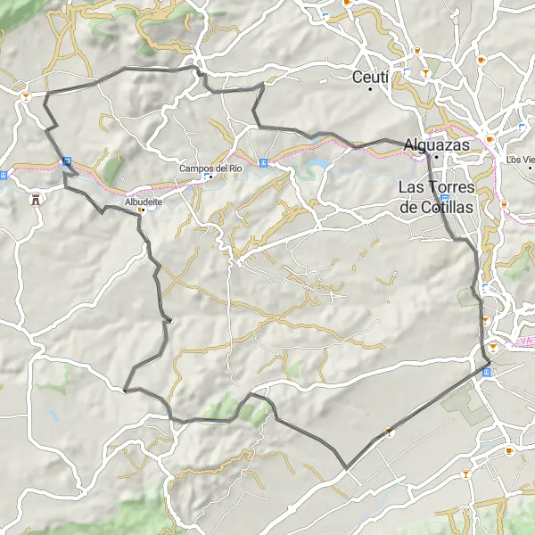 Miniatua del mapa de inspiración ciclista "Ruta en Carretera de Alcantarilla a Javalí Nuevo" en Región de Murcia, Spain. Generado por Tarmacs.app planificador de rutas ciclistas