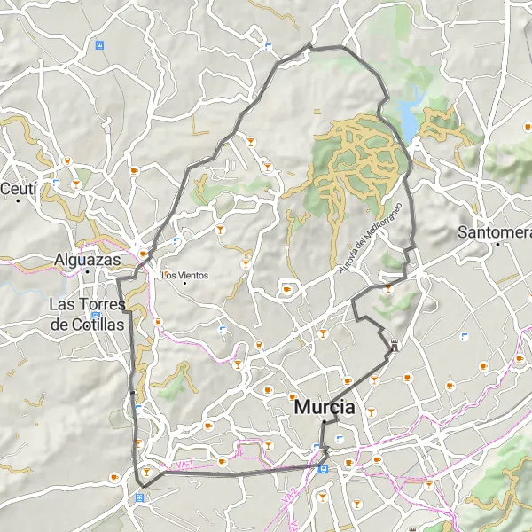 Karten-Miniaturansicht der Radinspiration "Rundfahrt von Alcantarilla nach Nonduermas" in Región de Murcia, Spain. Erstellt vom Tarmacs.app-Routenplaner für Radtouren