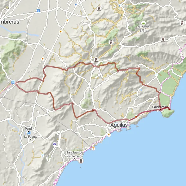 Map miniature of "Coastal Gravel Ride to Águilas" cycling inspiration in Región de Murcia, Spain. Generated by Tarmacs.app cycling route planner