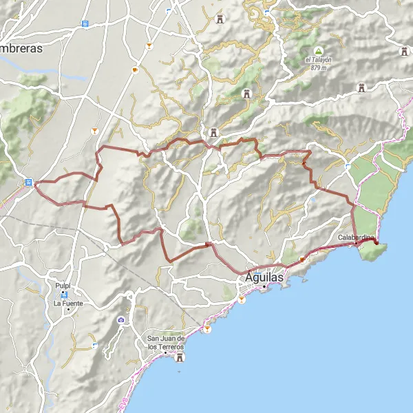 Miniatuurkaart van de fietsinspiratie "Kust- en berggrindtocht door Almendricos" in Región de Murcia, Spain. Gemaakt door de Tarmacs.app fietsrouteplanner