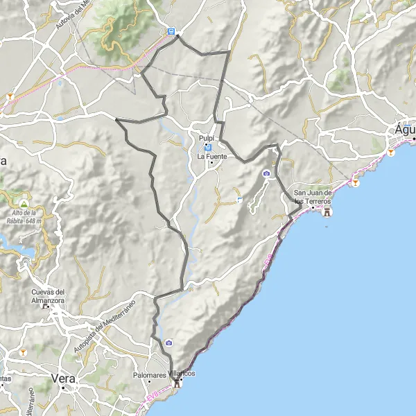 Map miniature of "The Coastal Ride" cycling inspiration in Región de Murcia, Spain. Generated by Tarmacs.app cycling route planner