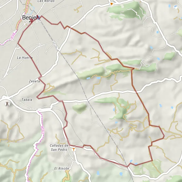 Miniatua del mapa de inspiración ciclista "Ruta de Grava de Las Norias Gemelas" en Región de Murcia, Spain. Generado por Tarmacs.app planificador de rutas ciclistas