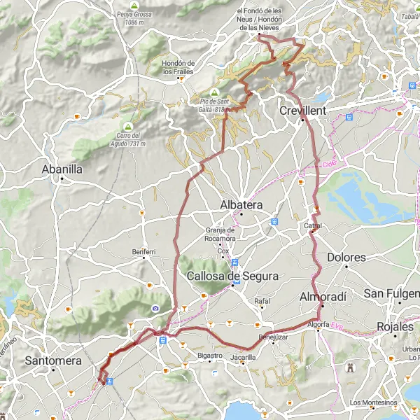 Miniatura della mappa di ispirazione al ciclismo "Tour in MTB tra Beniel e Las Norias Gemelas" nella regione di Región de Murcia, Spain. Generata da Tarmacs.app, pianificatore di rotte ciclistiche