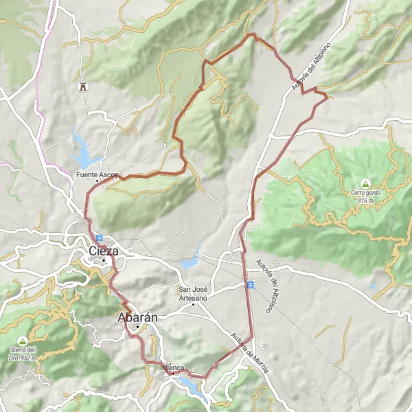 Miniature de la carte de l'inspiration cycliste "Exploration Gravel à Blanca" dans la Región de Murcia, Spain. Générée par le planificateur d'itinéraire cycliste Tarmacs.app