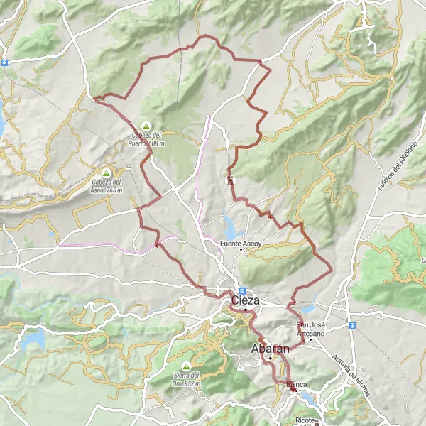 Map miniature of "Blanca Countryside Gravel Route" cycling inspiration in Región de Murcia, Spain. Generated by Tarmacs.app cycling route planner