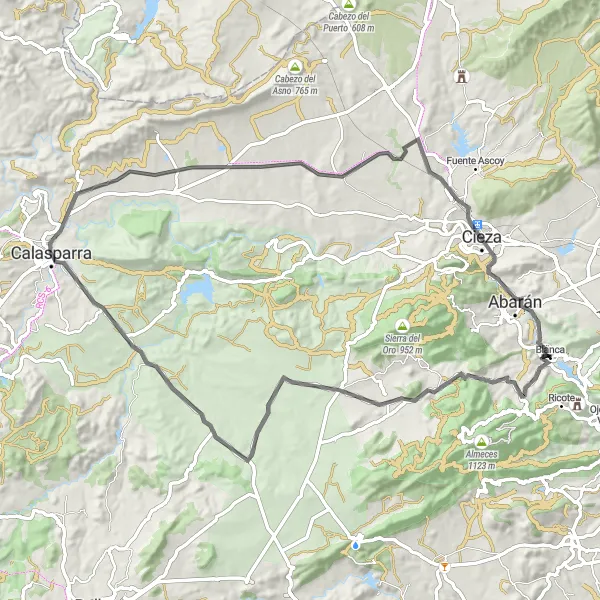 Miniatua del mapa de inspiración ciclista "Vistas Panorámicas en Cieza" en Región de Murcia, Spain. Generado por Tarmacs.app planificador de rutas ciclistas