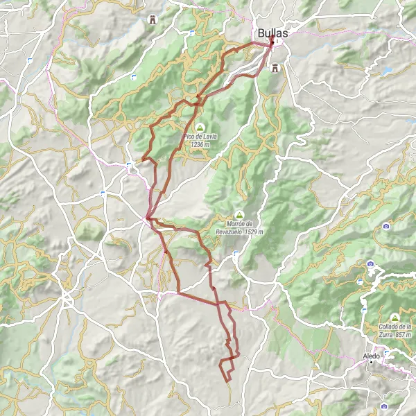 Miniature de la carte de l'inspiration cycliste "Exploration gravier à Bullas" dans la Región de Murcia, Spain. Générée par le planificateur d'itinéraire cycliste Tarmacs.app