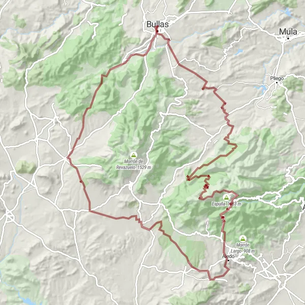 Miniatua del mapa de inspiración ciclista "Ruta en bicicleta de gravilla desde Bullas" en Región de Murcia, Spain. Generado por Tarmacs.app planificador de rutas ciclistas