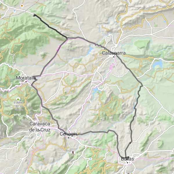 Map miniature of "Picturesque Road Cycling Route" cycling inspiration in Región de Murcia, Spain. Generated by Tarmacs.app cycling route planner