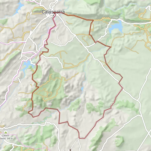 Miniaturní mapa "Okruh kolem Calasparry a Valentína" inspirace pro cyklisty v oblasti Región de Murcia, Spain. Vytvořeno pomocí plánovače tras Tarmacs.app