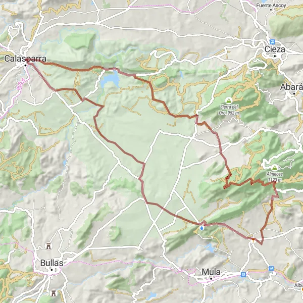 Miniatua del mapa de inspiración ciclista "Ruta en bicicleta por caminos de grava y hermosos paisajes cerca de Calasparra" en Región de Murcia, Spain. Generado por Tarmacs.app planificador de rutas ciclistas