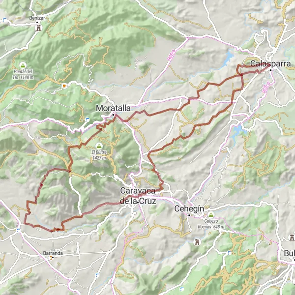 Miniatua del mapa de inspiración ciclista "De Calasparra al Castillo de Moratalla y Archivel" en Región de Murcia, Spain. Generado por Tarmacs.app planificador de rutas ciclistas