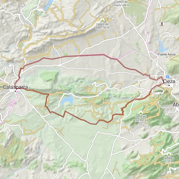 Miniaturní mapa "Gravelová trasa okolo Calasparry" inspirace pro cyklisty v oblasti Región de Murcia, Spain. Vytvořeno pomocí plánovače tras Tarmacs.app