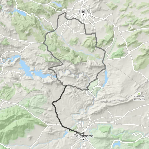 Miniatua del mapa de inspiración ciclista "Ruta en Bicicleta de Carretera desde Calasparra" en Región de Murcia, Spain. Generado por Tarmacs.app planificador de rutas ciclistas